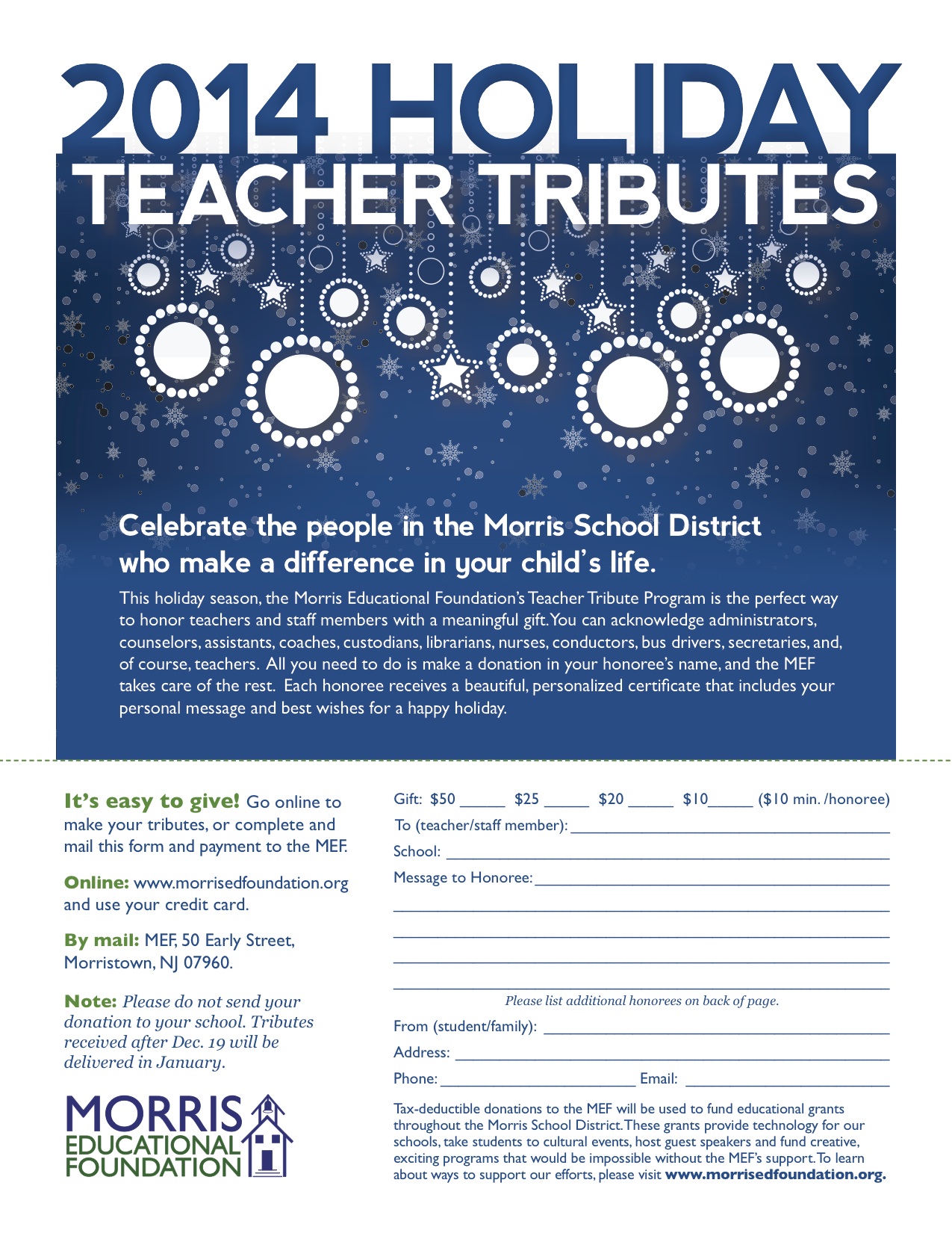 Holiday Teacher Tributes from MEF